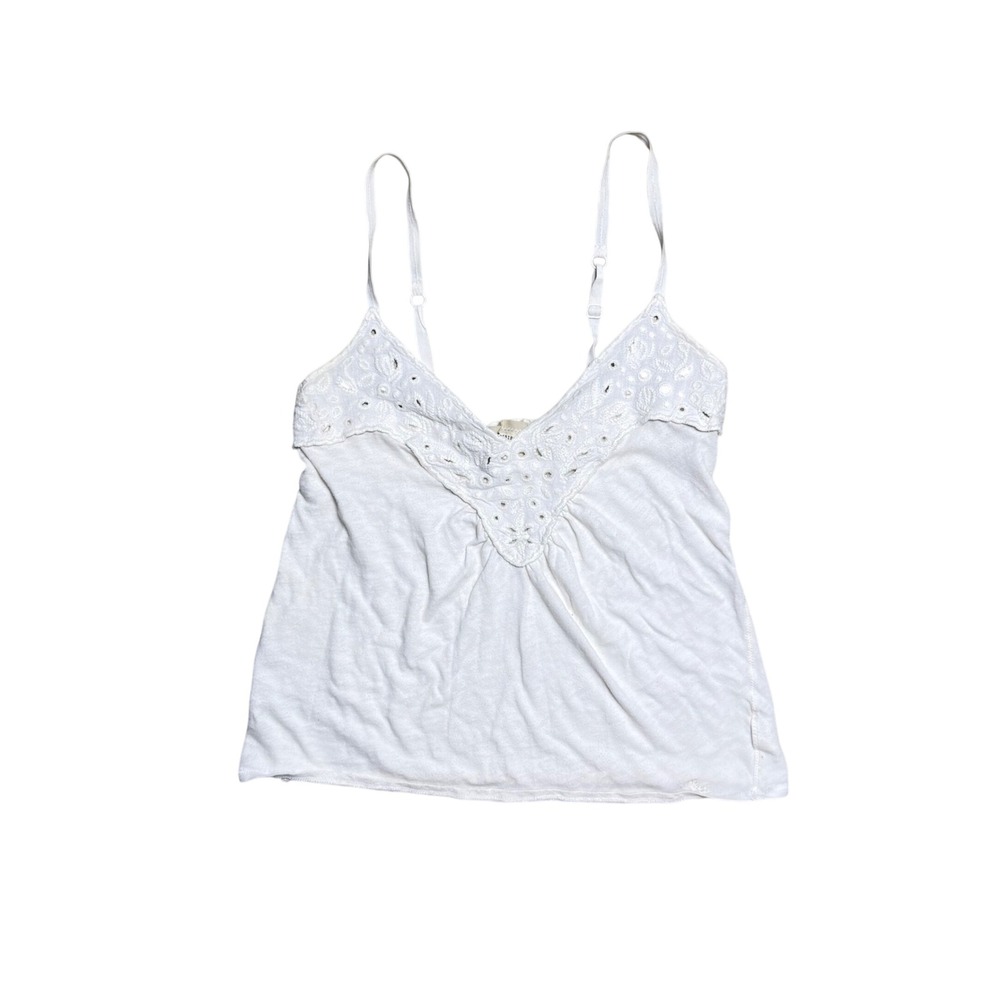 Abercrombie & Fitch White Eyelet Lace Trim Smocked Back Cami Top